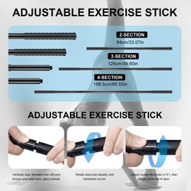 Adjustable 5ft Yoga Stick, Steel Stretching Stick for Mobility, Flexibility and Balance, Versatile Exercise Stick with Rubber Handles for Office, Home or Fitness (Blcak)