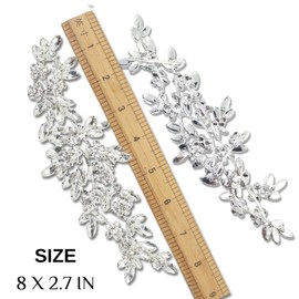 PEARLY JUN Rhinestone Applique Crystal Applique DIY Sewing Clothes Wedding Craft Rhinestone Rhinestone Gowns Rhinestone Decoration. (YHZ00013-silver)