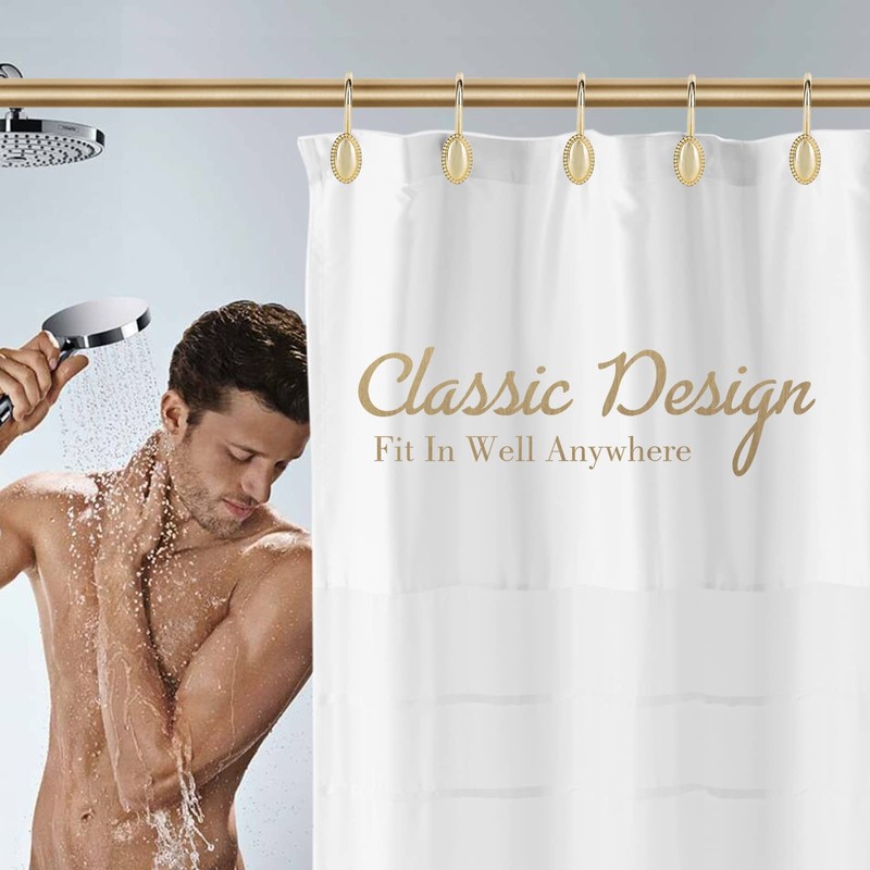 Gold Shower Curtain Hooks, Set of 12, Rust Resistant, Heavy