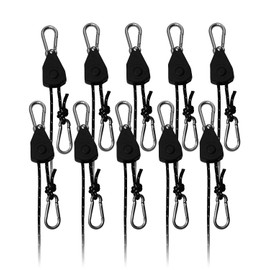 Keovoker 10Pack Retractable Ratchet Tie Down Straps, 13 Ft 1/8” Adjustable Rope Hanger, Heavy Duty Ratcheting Pulley System with 2 Carabiner Hook, for Tent, Hanging Plants, Grow Lights, Black