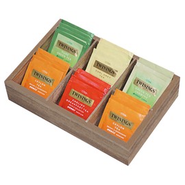 Krismax Tea Bag Organizer,Wooden Box Holder, Storage Containers with 6 Slots,Divided Storage Container for Beverage Supllies,Sugar,Individual Packets (Brown)