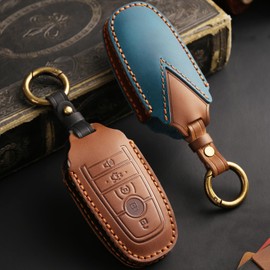 OFFCURVE Leather Key Cover Fits for Ford Car Key Fob Cover Case Compatible with Ford Mustang Fusion F250 F350 F450 F550 Edge Explorer Raptor Smart Key Holder Car Accessories, Black