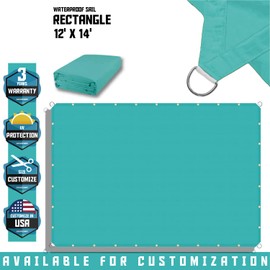 TANG 12' x 14' Waterproof Shade Cloth with Grommets, Sun Shade Sail Rectangle Straight Side, 260 GSM UV Block Fabric Patio Canopy for Deck Carport Backyard Pergola Cover, Turquoise