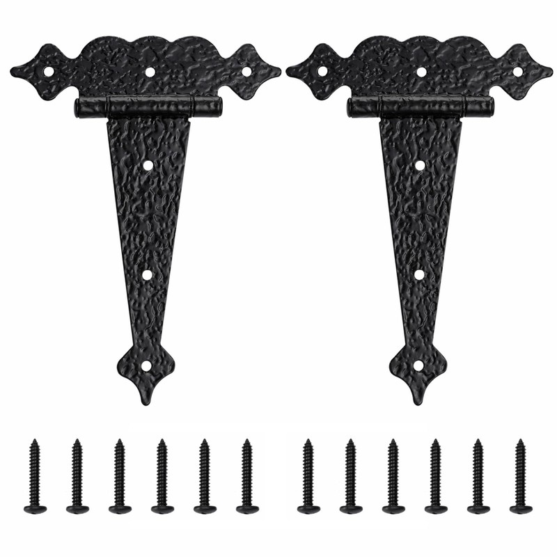 8 Inch Tee Hinges Heavy Duty, 2 Pack Black T-Strap