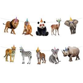 Party Animal Birthday Banner Decorations Wild Animal Birthday Party Banner Sign for Kids Jungle Animals Theme Decorations Zoo Themed Decoration Supplies