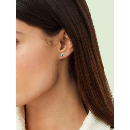 925 Sterling Silver Green Emerald Post Earrings for Women Men 5mm Round Bezel Set Stud Earrings