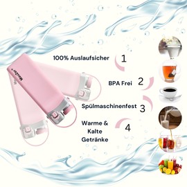 Mauzer® Faltbare Trinkflasche mit Strohhalm - Auslaufsicher, 600ml Wasserflasche aus Silikon, BPA frei - Ideal für Kinder, Sport, Reisen, Camping, oder Festival (Pink)