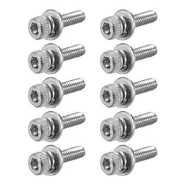 sourcing map M2.5 x 10mm Stainless Steel Hex Socket Head Cap Screws Bolts Combine with Spring Washer and Plain Washers 10pcs