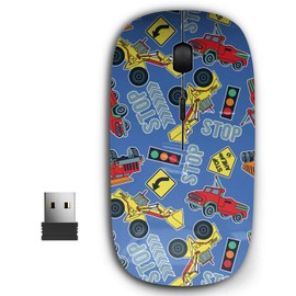 2.4G Ergonomic Portable USB Wireless Mouse for PC, Laptop, Computer, Notebook with Nano Receiver ( Construction Trucks Tractors )