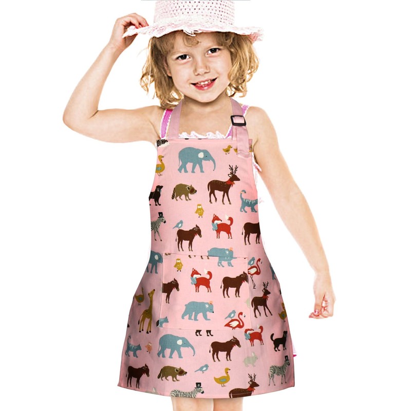 Kids Aprons, Cotton Children Artists Aprons Child Chef Aprons (Blue,