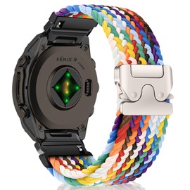 MiKoyi Nylon Bands Band for Garmin Fenix 8 43mm/Descent Mk3S/Descent Mk3Si/Garmin Fenix 7S Pro Solar/Fenix7S, 20mm Nylon Sport Strap for Fenix6S/6S Pro Stretchy Braided - Rainbow
