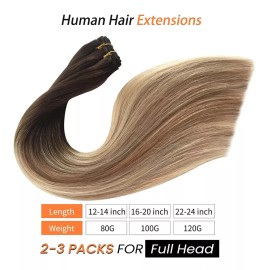 Benafee Extensiones Cabello 80gr 14in Ombre Balayage Marrón A Rubio