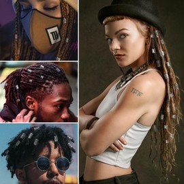 44 Piece Beard Beads Set for Viking Decoration Beard Beads for Clip-on Beard Jewellery Men Hair Beads for Dreadlocks Braids Jewellery with Beard Rubber and Beard Beads Threader