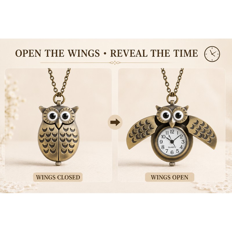 Vintage Owl Pocket Watch Necklace for Everyday Style – Opening