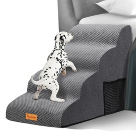 Topmart High Density Foam Dog Steps 4 Tiers,Extra Wide Deep Pet Steps,Non-Slip Dog Stairs Ramp for Bed,Soft Foam Cat Ladder,Best for Older Injured,Older Pets,Cats with Joint Pain