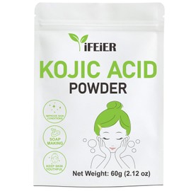 iFEiER Pure Kojic Acid Powder 60g(2.12oz) for Skincare Products and Homemade Cosmetics. Natural and Organic Kojic Acid Powder for DIY lotions | serums | soaps. Soluble in water only; insoluble in oil.
