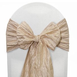 YOUR CHAIR COVERS - Crinkle Taffeta Chair Sashes Champagne (Pack of 10), Sashes for Weddings, Events, Hotels and Catering Services