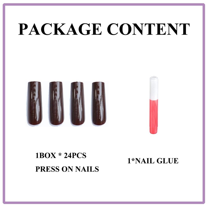 MERVF Long Square Press on Nails Brown Fake Nails Solid