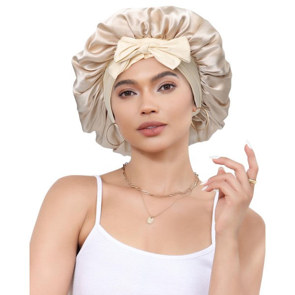 Silk Bonnet for Sleeping 100% Mulberry Women Double Layer Sleep