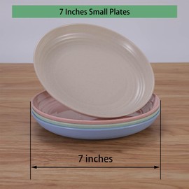 LuckyZone 7 Inches Small Unbreakable Wheat Straw Plates - Reusable Plate Sets of 4 - Dishwasher & Microwave Safe - Perfect for Dinner Dishes - Healthy, BPA Free & Eco-Friendly (7 Inches)