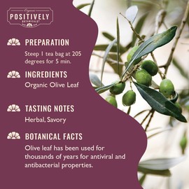 Organic Positively Botanicals Company, Olive Leaf Herbal Tea Bags, 20 Count
