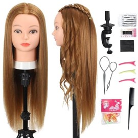 Opini- Cabeza de maniquí con cabello 80% cabello humano liso de 26" 28" Cabeza de muñeca con cabello Maniquí de cosmetología