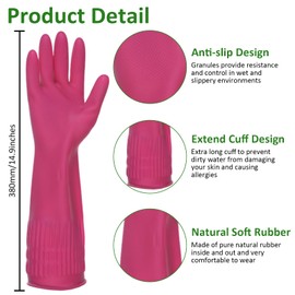 WATUNID 3 Pairs of Household Gloves, Long Rubber Gloves, Reusable Cleaning Gloves, Waterproof Kitchen Gloves for Dishwashing, Laundry Cleaning, Bathroom, Car (Medium Size)
