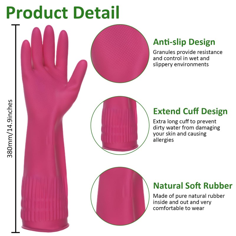WATUNID 3 Pairs of Household Gloves, Long Rubber Gloves, Reusable