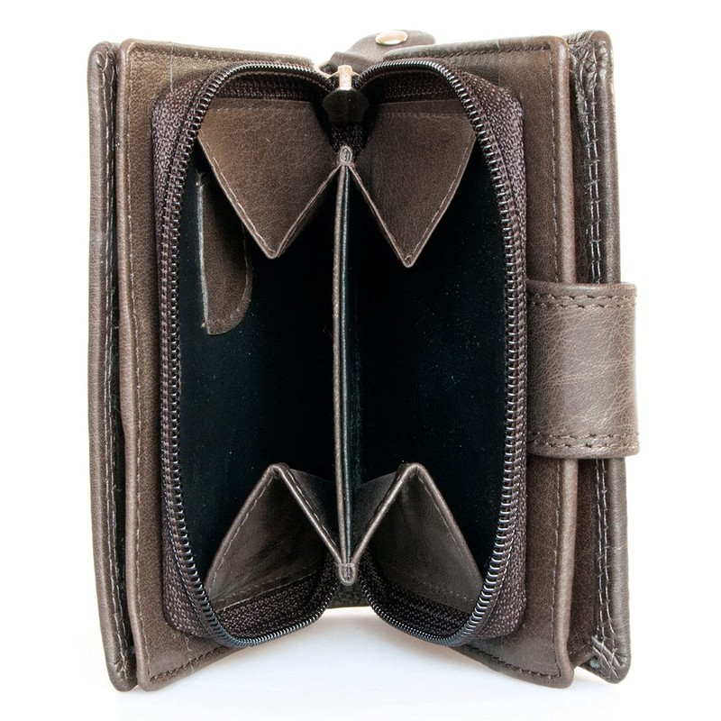 Women's Dark Bown Genuine Leather Wallet Without Any Logos or