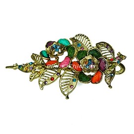 Beautiful Vintage Roses Hair Clips, Metal, Rhinestone & Acrylic Hair Clip Hairpins, Bright Gold, 5220 A