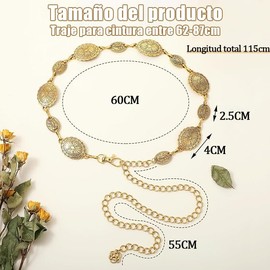 2 Pcs Cinturón de Mujer, Cadena de Cintura de Metal, Cinturones Retro Clásicos, Estilo de Moda, Ideal para Jeans, Vestidos