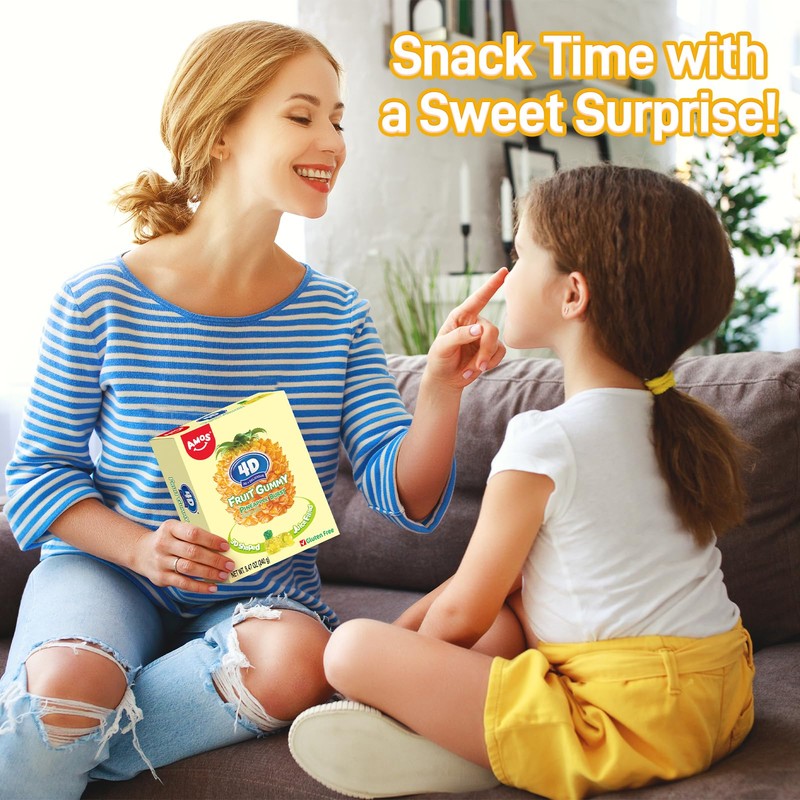 AMOS 4D Fruit Gummy Candy, Pineapple Burst, 8.47 oz Box