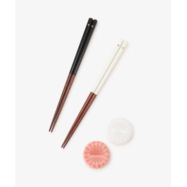 AfternoonTea Living Chopsticks HC86 Young Narrow Coating Antibacterial Couple Chopsticks & Mino Ware Chopsticks Rest Set, Abalone Shell, White