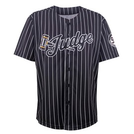 Hammer of Judge 99 Baseball Jersey Embroidered Patches Sewn Black with White Stripes(L,Black & Stripes)