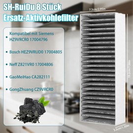 SH-RuiDu 8 Stück Ersatz Aktivkohlefilter für Dunstabzugshaube Kompatibel mit Siemens HZ9VRCR0 / Bosch HEZ9VRUD0 / Neff Z821VR0 / Gaggenau CA282111 / Constructa CZ9VRCR0 (193x75x35mm)