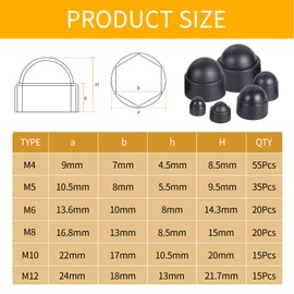 Gueenky Pack of 160 Protective Caps for Screws, M4 M5 M6 M8 M10 M12 Screw Caps Hexagonal Screw Cover Black Caps Nuts Cover Caps for Nuts Screws Bolts