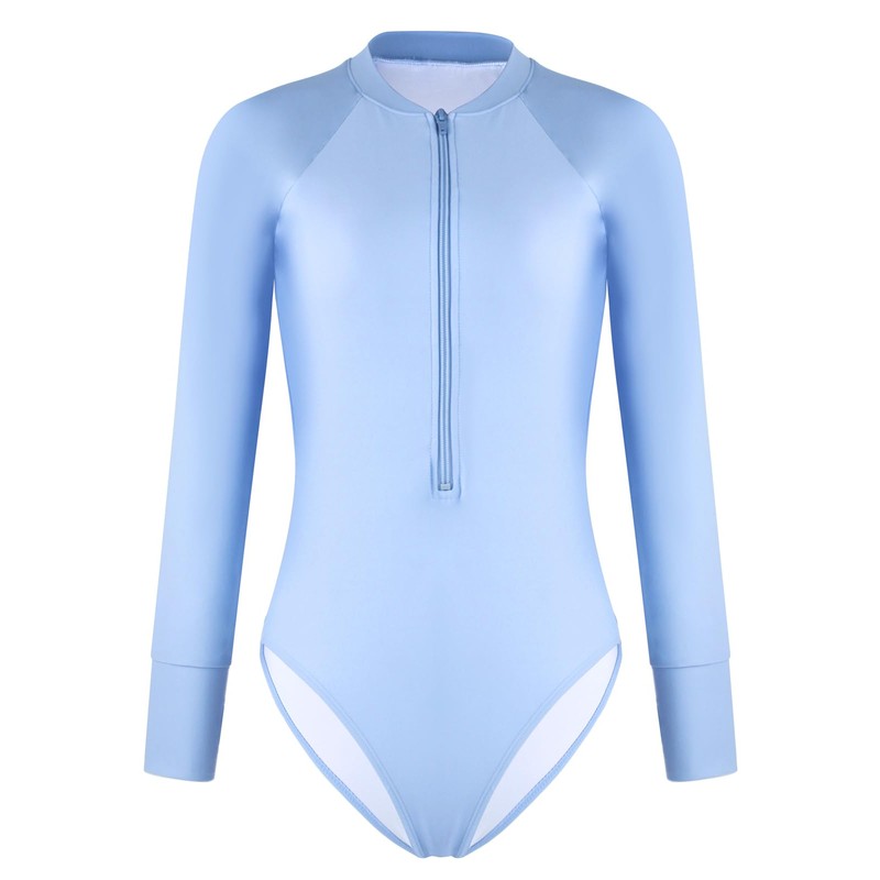 RELLECIGA Women's Sea Blue Long Sleeve Rash Guard One Piece