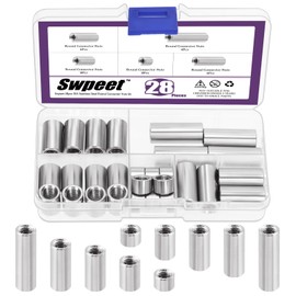 Swpeet 28Pcs 5 Sizes Metric M8 X 1.25-Pitch X 8mm/15mm/25mm/30mm/40mm Length 304 Stainless Steel Round Connector Nuts Coupling Nuts Assortment Kit, Female Thread for Camera Pan, Lamp Bracket