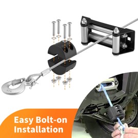 ROADGIVE Cuerda de cabrestante sintética de 50 pies, 8 libras, 1/4 pulgadas, cuerda de cabrestante ATV con gancho de acero, tapón de goma, funda protectora y dedal, para ATV, UTV, cuerda de cabrestante, color gris