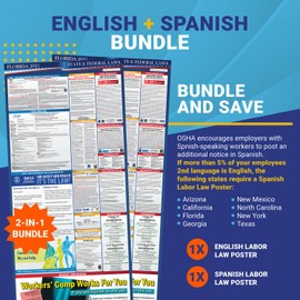 2025 Florida State and Federal Labor Law Poster - English Spanish Combo - OSHA Workplace Compliant - Mandatory Regulations Posting for Employees - All in One Required Compliance Posting 16" x 40" Laminated (English Spanish Combo)