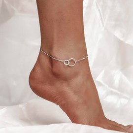 CHIC & ARTSY 925 Sterling Silver Ankle Bracelet Multilayer Anklets for Women Satellite, Star, Cross, Circle, Butterfly, Teardrop, Oval Disk Layered Anklet Beach Jewelry, Large,Small, Sterling Silver,