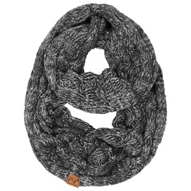 Funky Junque Women's Chunky Ribbed Cable Knit Infinity Scarf, Warm Winter Circle Wrap, 4 Tone Mix - Grey, Black, Beige, Lt French Beige