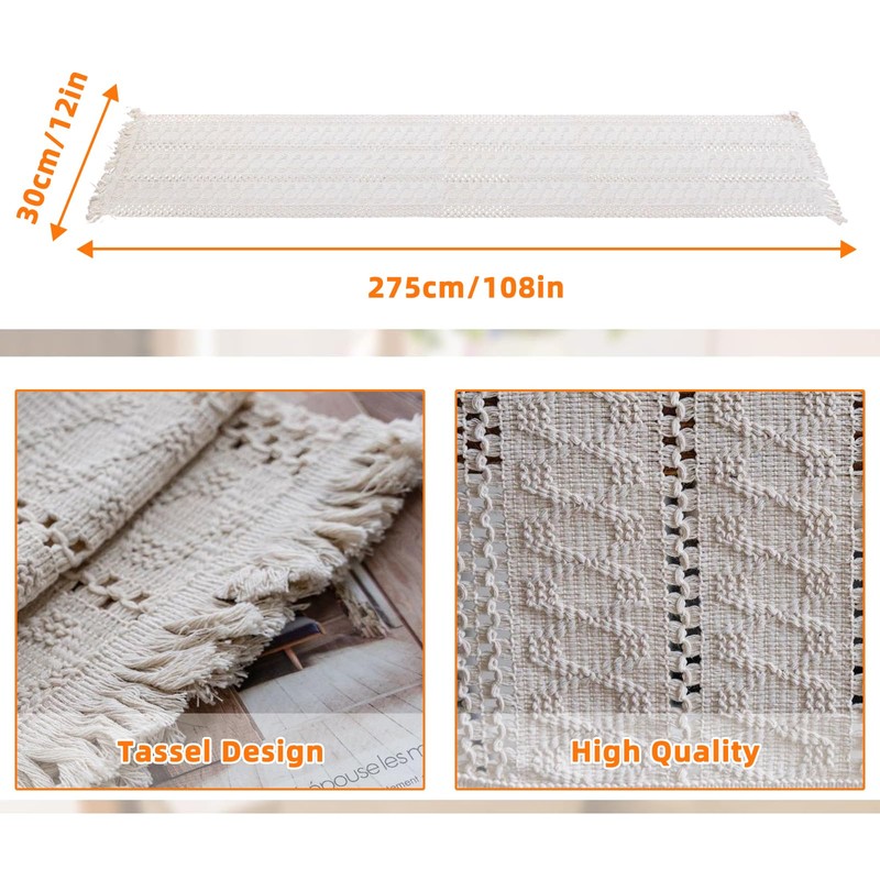 Macrame Table Runners Cotton Linen Fringe Boho Table Runner, Rustic