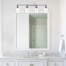 Lucidce 4 Lights Bathroom Vanity Lights Modern Chrome Wall Lighting Sconces with Clear Glass Shades Industrial Vanity Light Fixtures for Kitchen
