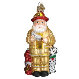 Old World Christmas Ornaments Yellow Coat Fireman Santa Glass Blown Ornaments for Christmas Tree