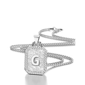 Initial Letter Pendant Necklace for Men Women Sterling Silver Plated Box Chain Necklace 20 Inches Initial Necklaces for Men (G)