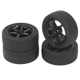 4 Pcs RC Car Tires Rubber Plastic Universal RC Car Wheel for Tamiya TT01 TT02 XV01 XV02 1/10 Remote Control Vehicle Black