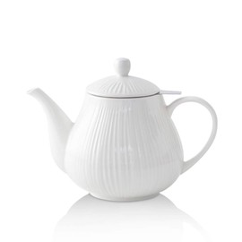 KOOV Ceramic Teapot with Infuser, 40 ounce Tea Pot with Infuser for Loose Tea, Large Enough For 6 Cups, Tea Kettles, Non-Electric (Cream)