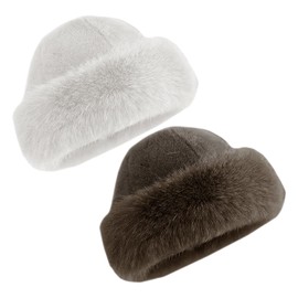 2 Pieces of Dome Hats, Cold and Warm Hats, Plush Hats, Winter Hats, Simple and Versatile Hats (Brown, White)