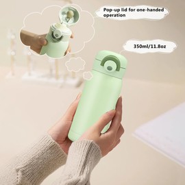 Boziee 350 ml / 200 ml Small Stainless Steel Thermos Flask Closure Lock Thermos Flask BPA-Free Insulated Flask Mini Vacuum Water Bottles for Sports, Travel, School, Outdoor (Cream Green, 350 ml)